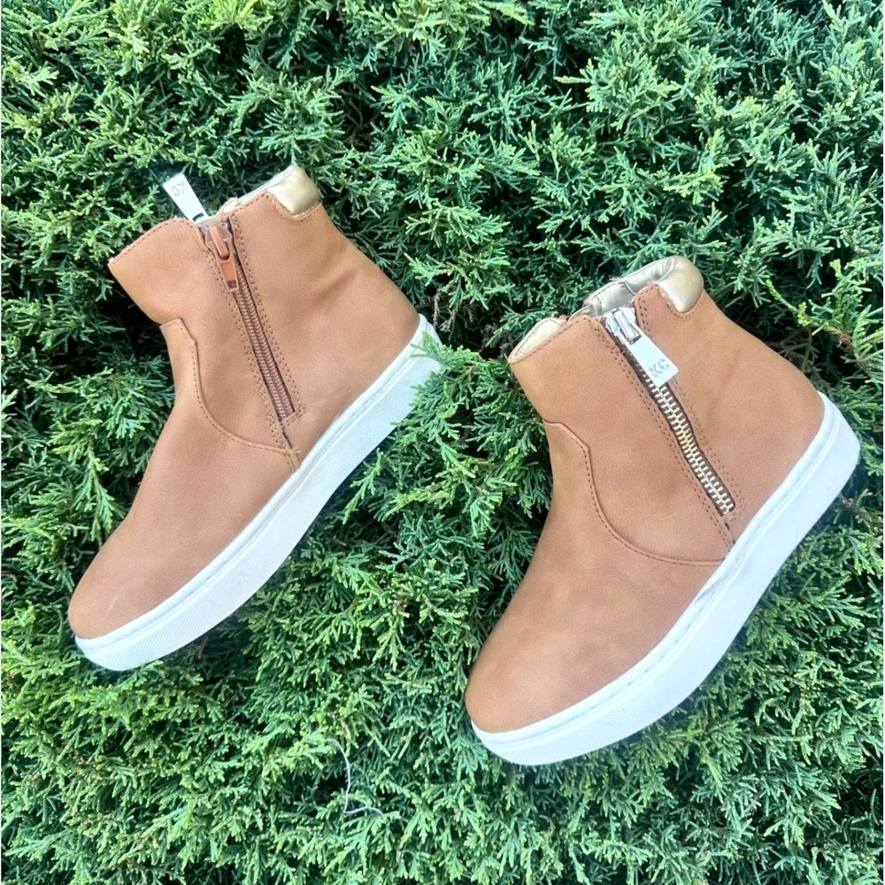 Kenneth Cole New York Girls Reece Carter Faux Leather Ankle Boots Size 12 Cognac